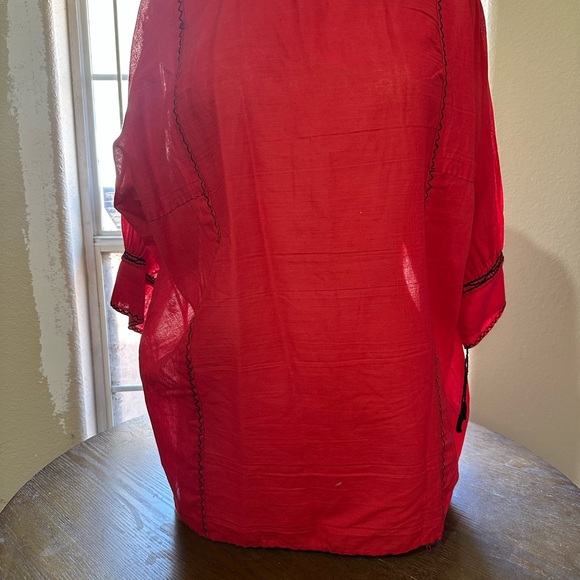 Embroidered Red Tunic with Geometric Patterns - Picture 2 of 2